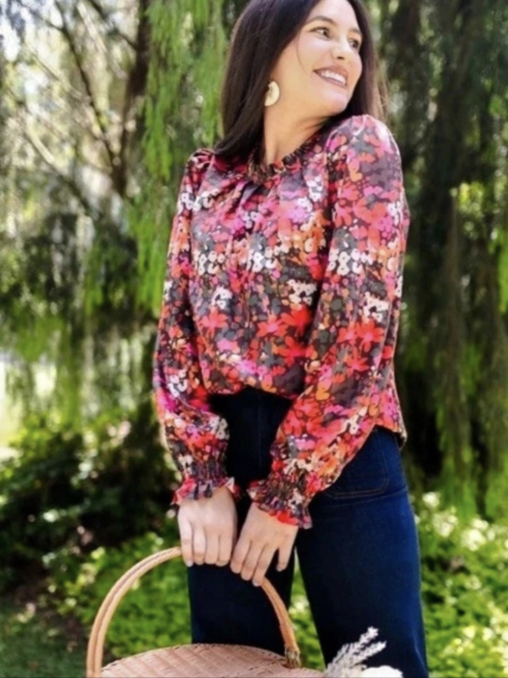 Michelle McDowell Floral Long Sleeve Blouse Size Small